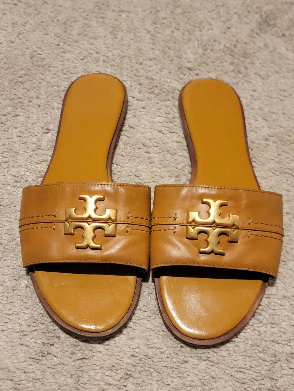 Tory Burch Everly Slide Sandal Tan Calf Leather Size 12